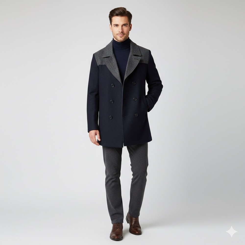 Nautica Mens Wool Blend Coat, Navy & Gray